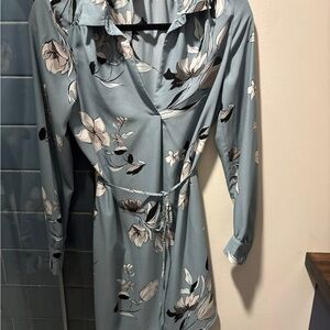 LOFT Floral Long Sleeve Dress in Blue and White